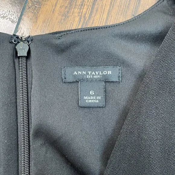 Ann Taylor Sheath Dress 6 Black Shirred Waist 3/4 Sleeve V-Neck Stretch Women's - Picture 10 of 11